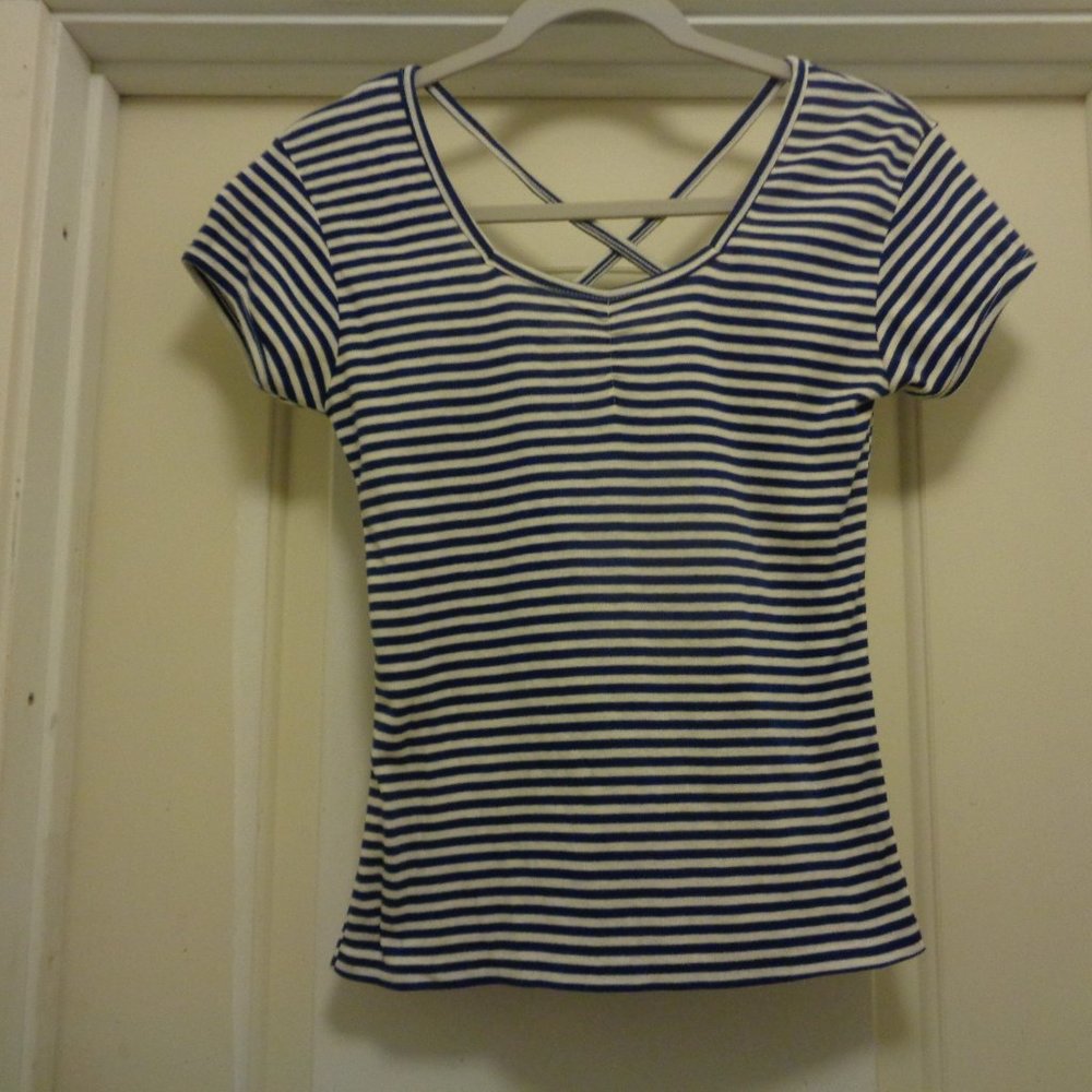 FRENCH SAILORCORE CRISS CROSS APPLESAUCE BACK NAUTICAL STRIPES BLOUSE L